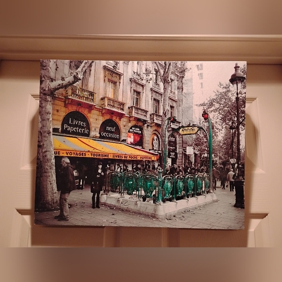 Paris Street Scene Canvas Photo Art On Wood Frame 19.75'x15.75'x1.25' - Picture 1 of 12